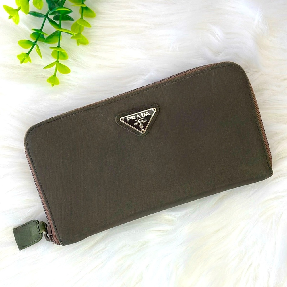 Prada Army green & Brown Nylon Zippy Wallet